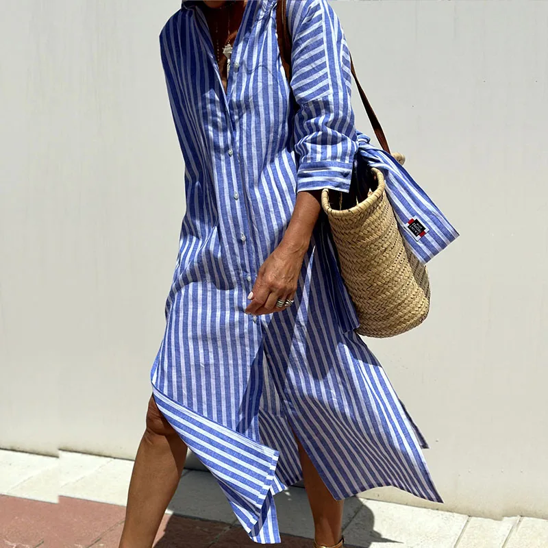 Amélie & Rose™ | Cerys Elegant Striped Shirt Dress