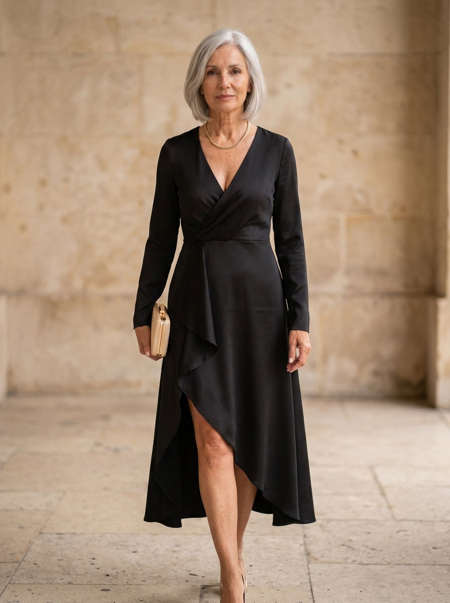 Amélie & Rose | Elegant V-Neck Sheath Midi Dress with Slit Design