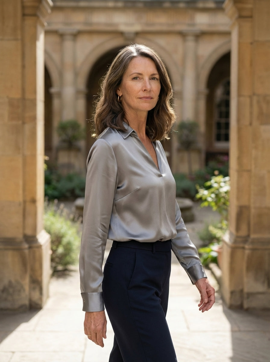 Amélie & Rose | Satin V-Neck Blouse