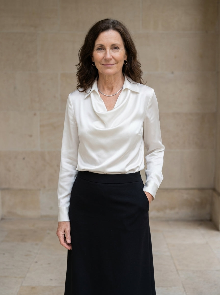 Amélie & Rose | Draped Satin Long Sleeve Blouse