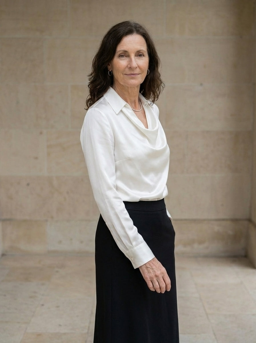 Amélie & Rose | Draped Satin Long Sleeve Blouse