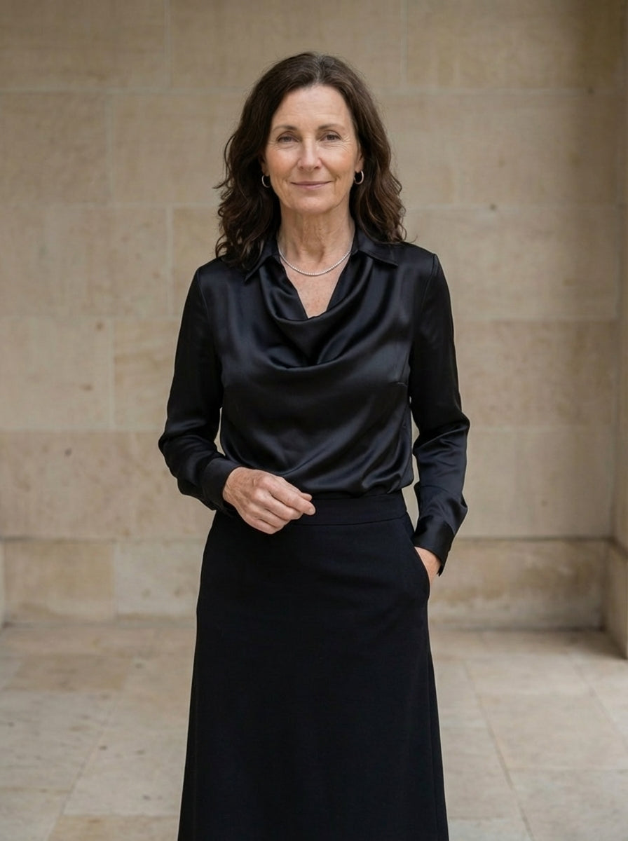 Amélie & Rose | Draped Satin Long Sleeve Blouse