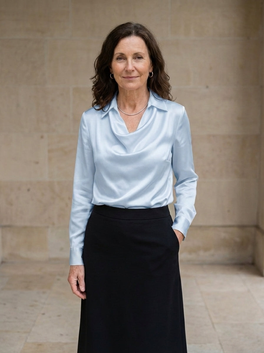 Amélie & Rose | Draped Satin Long Sleeve Blouse