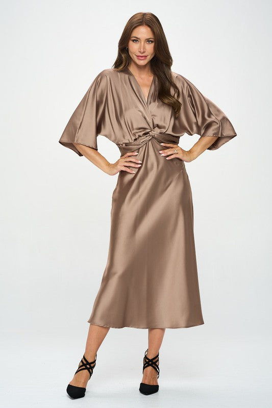 Amélie & Rose™ | Relaxed Elegance – Satin Dress with Twisted Front