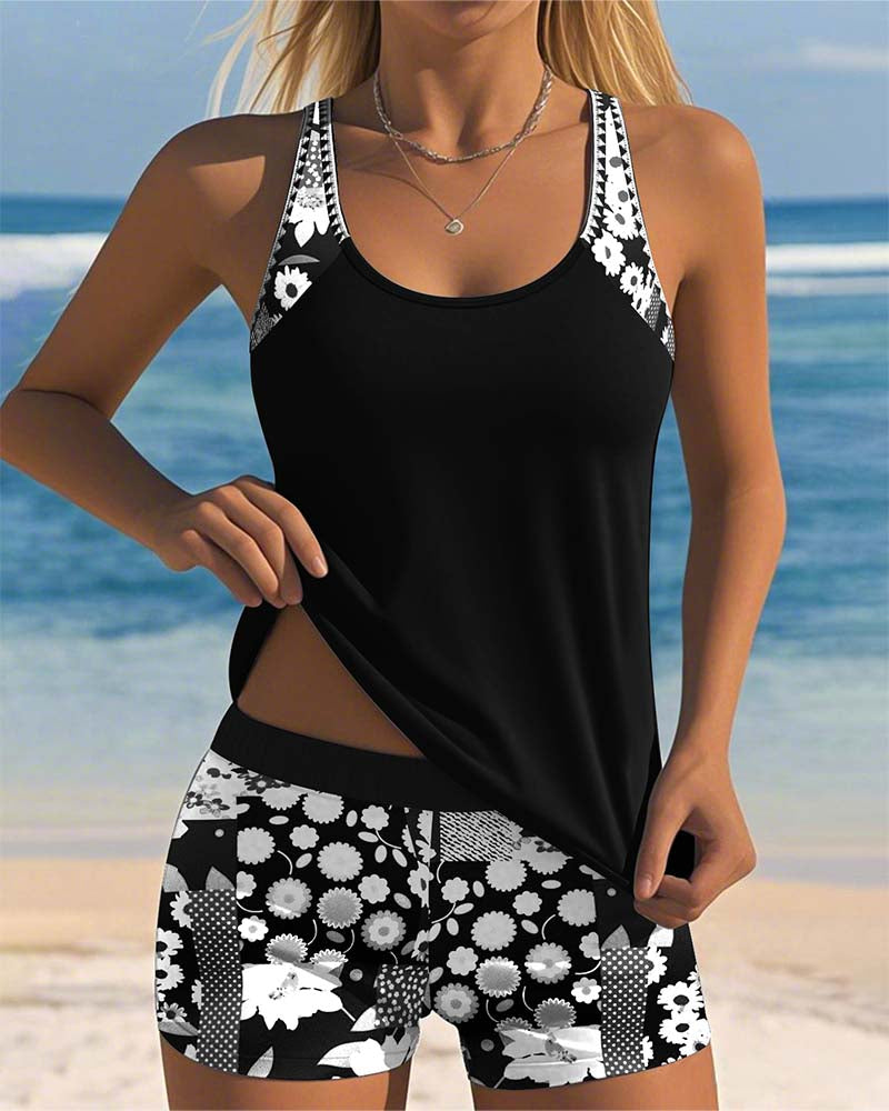 Amélie & Rose | Colette Swimsuit Tank Top with Printed Boxer Set