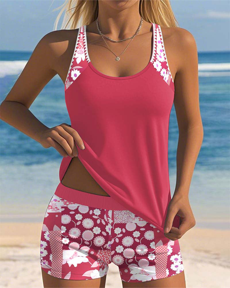 Amélie & Rose | Colette Swimsuit Tank Top with Printed Boxer Set