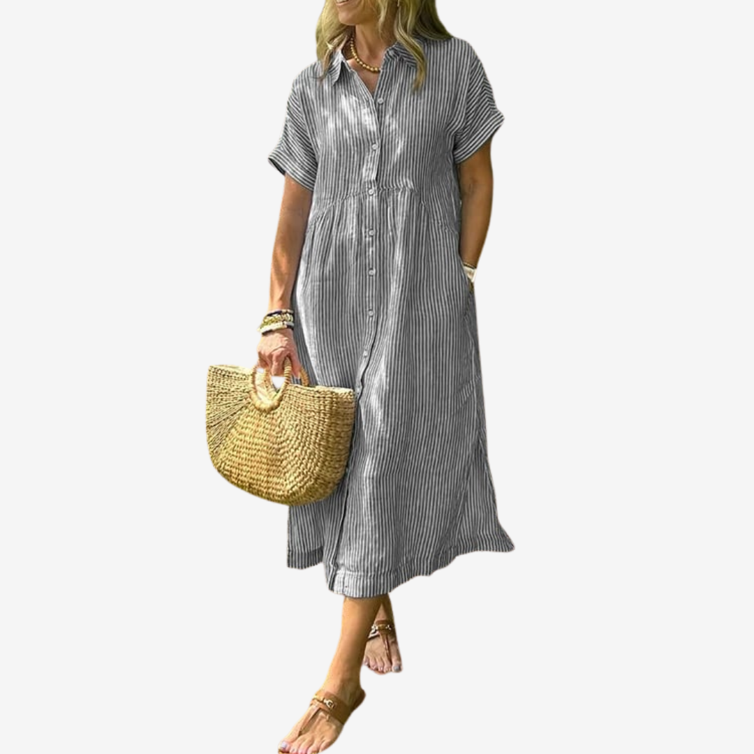 Amélie & Rose™ | Striped Button-Down Dress