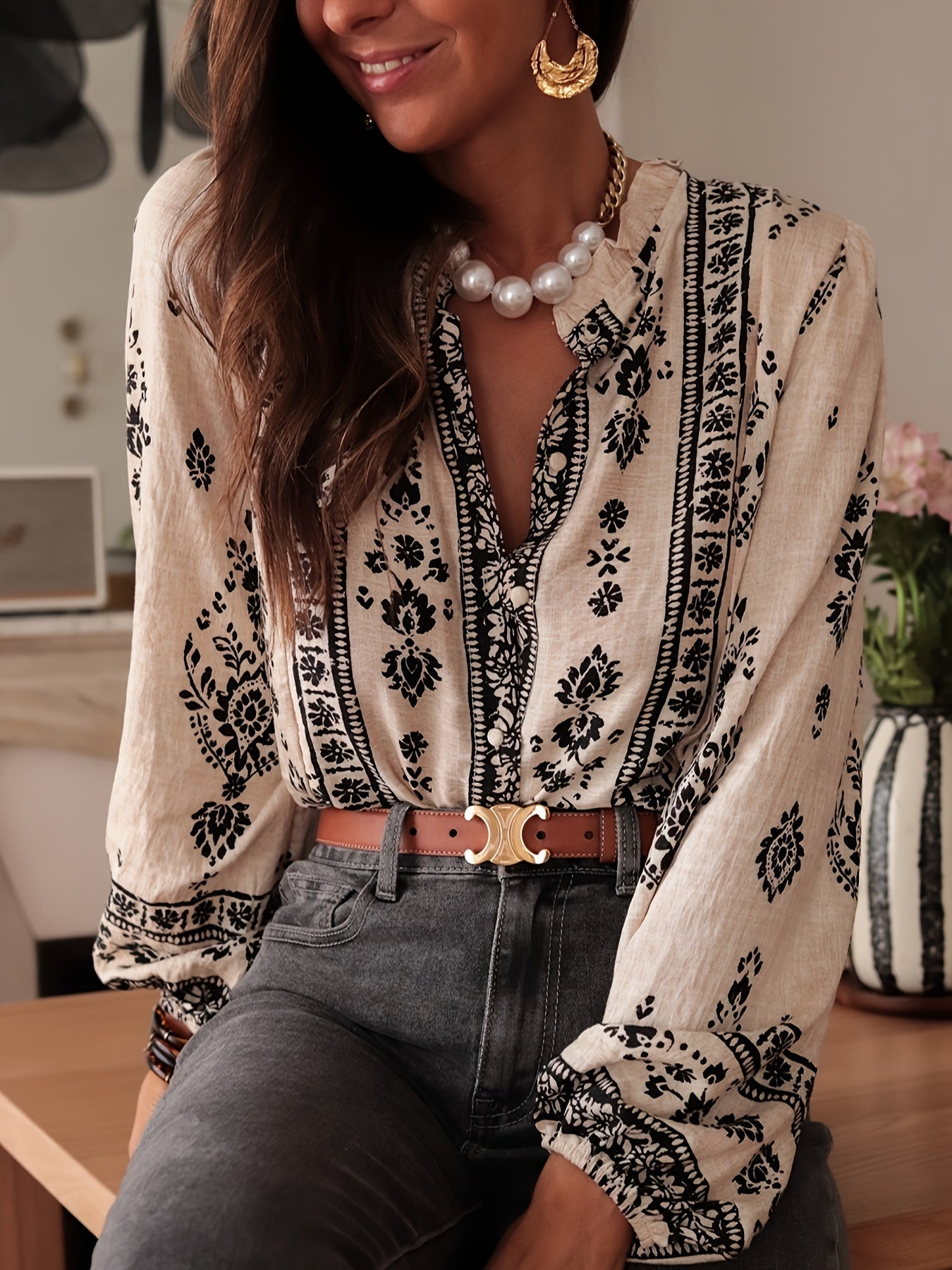 Amélie & Rose™ | Elegant Floral Print Blouse