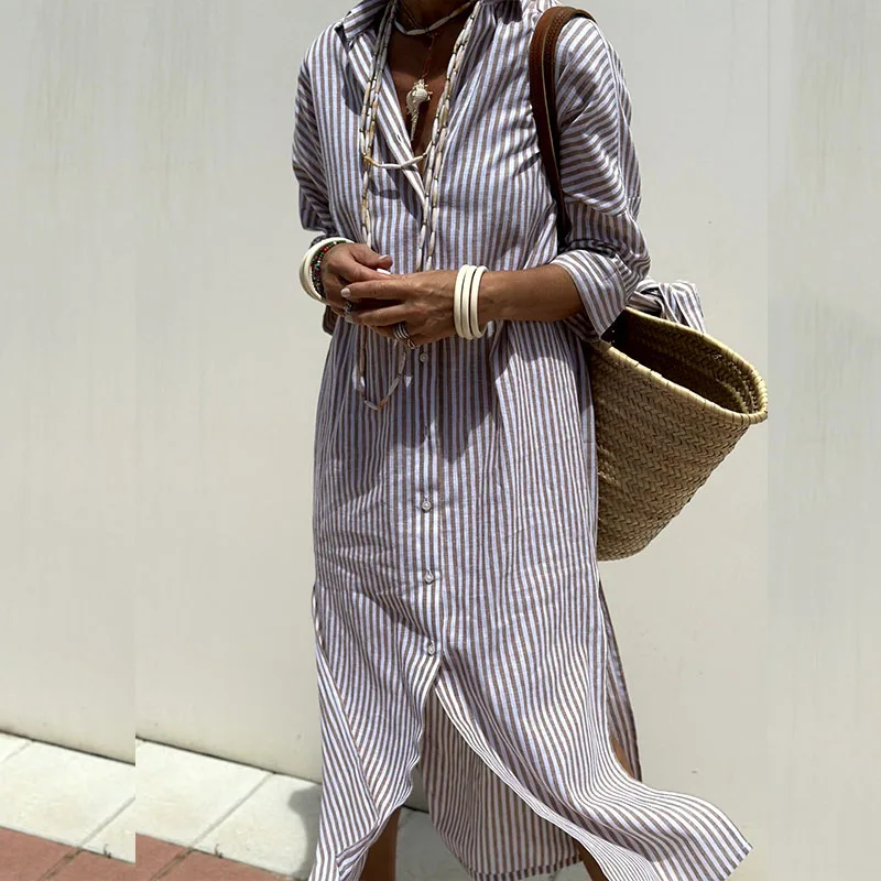 Amélie & Rose™ | Cerys Elegant Striped Shirt Dress