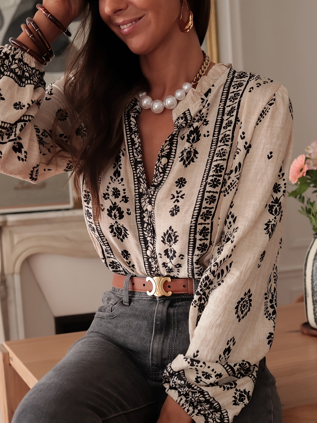 Amélie & Rose™ | Elegant Floral Print Blouse