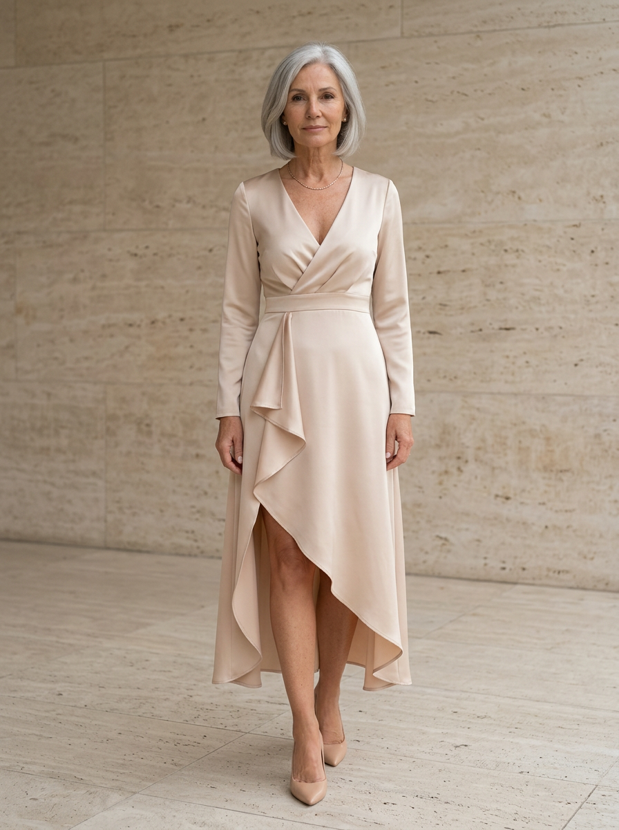 Amélie & Rose | Elegant V-Neck Sheath Midi Dress with Slit Design