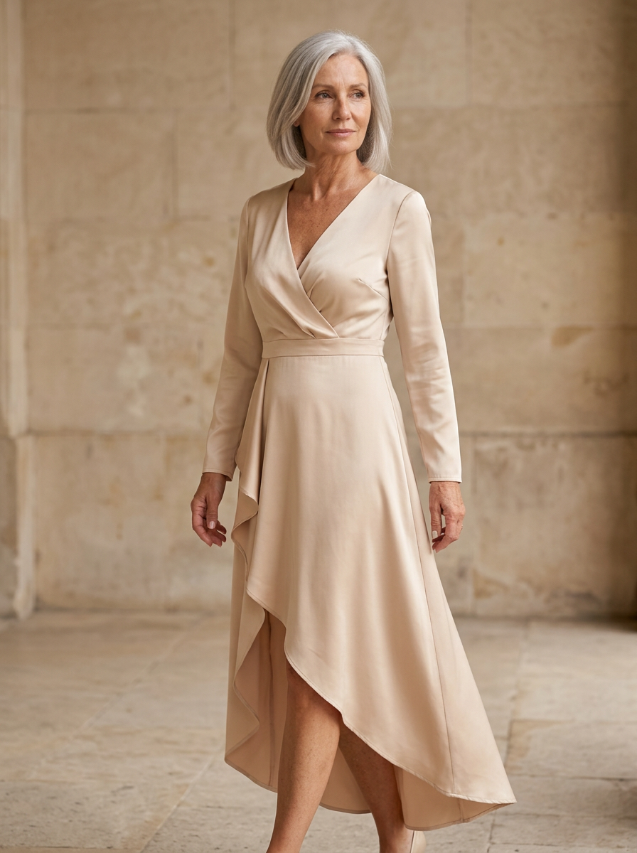 Amélie & Rose | Elegant V-Neck Sheath Midi Dress with Slit Design