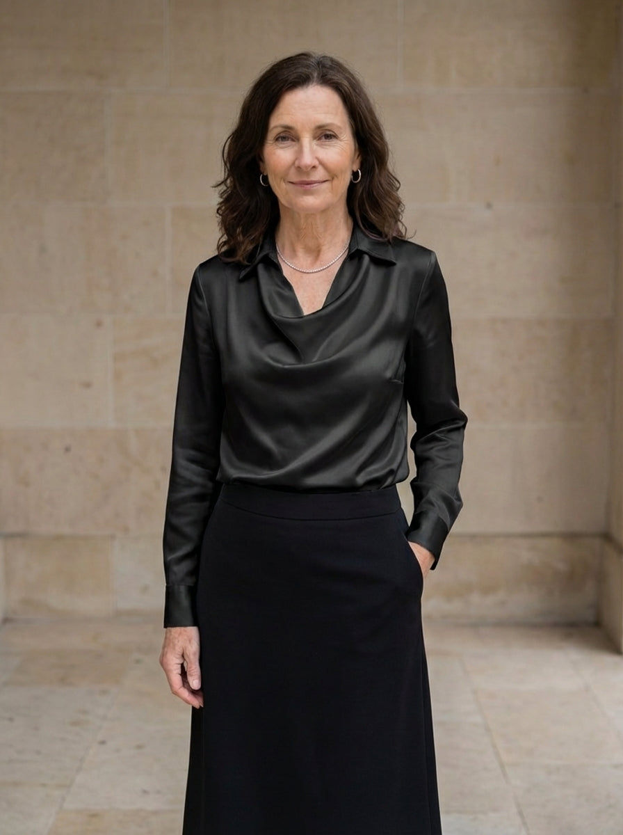 Amélie & Rose | Draped Satin Long Sleeve Blouse