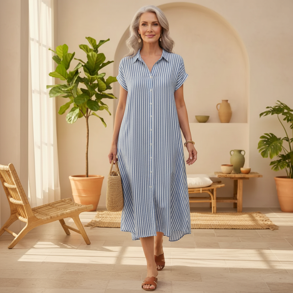 Amélie & Rose™ | Striped Button-Down Dress